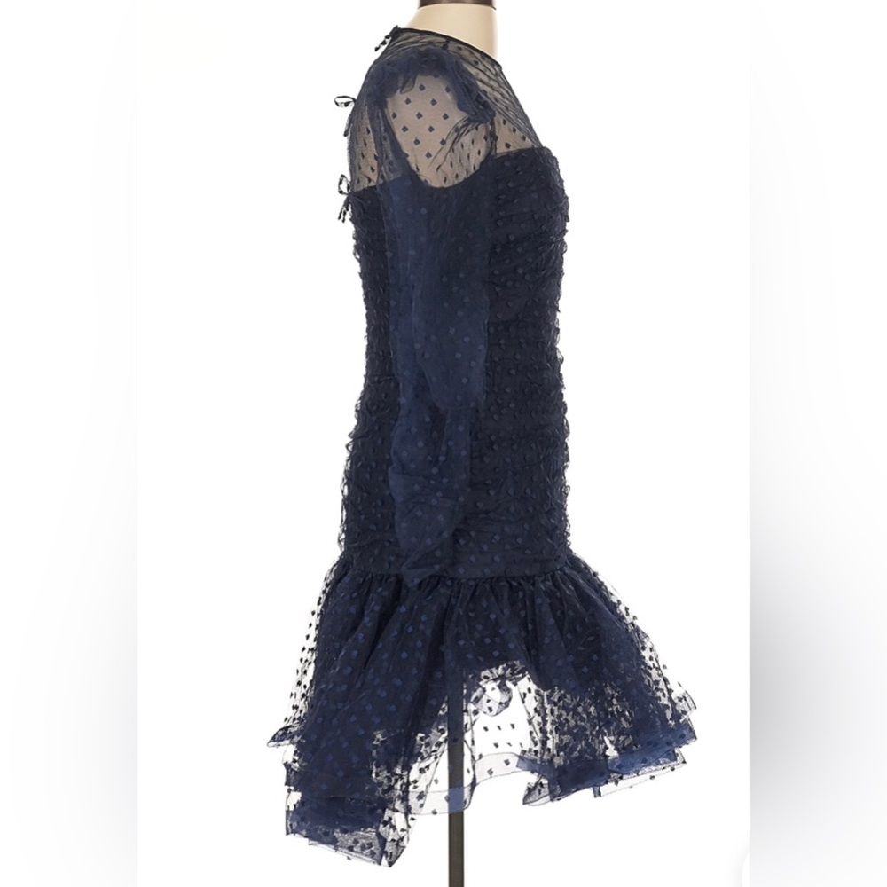 Vintage Neiman Marcus Scassi Boutique Navy Sheer Polka Dot Tulle Party Dress S-M - Picture 3 of 7